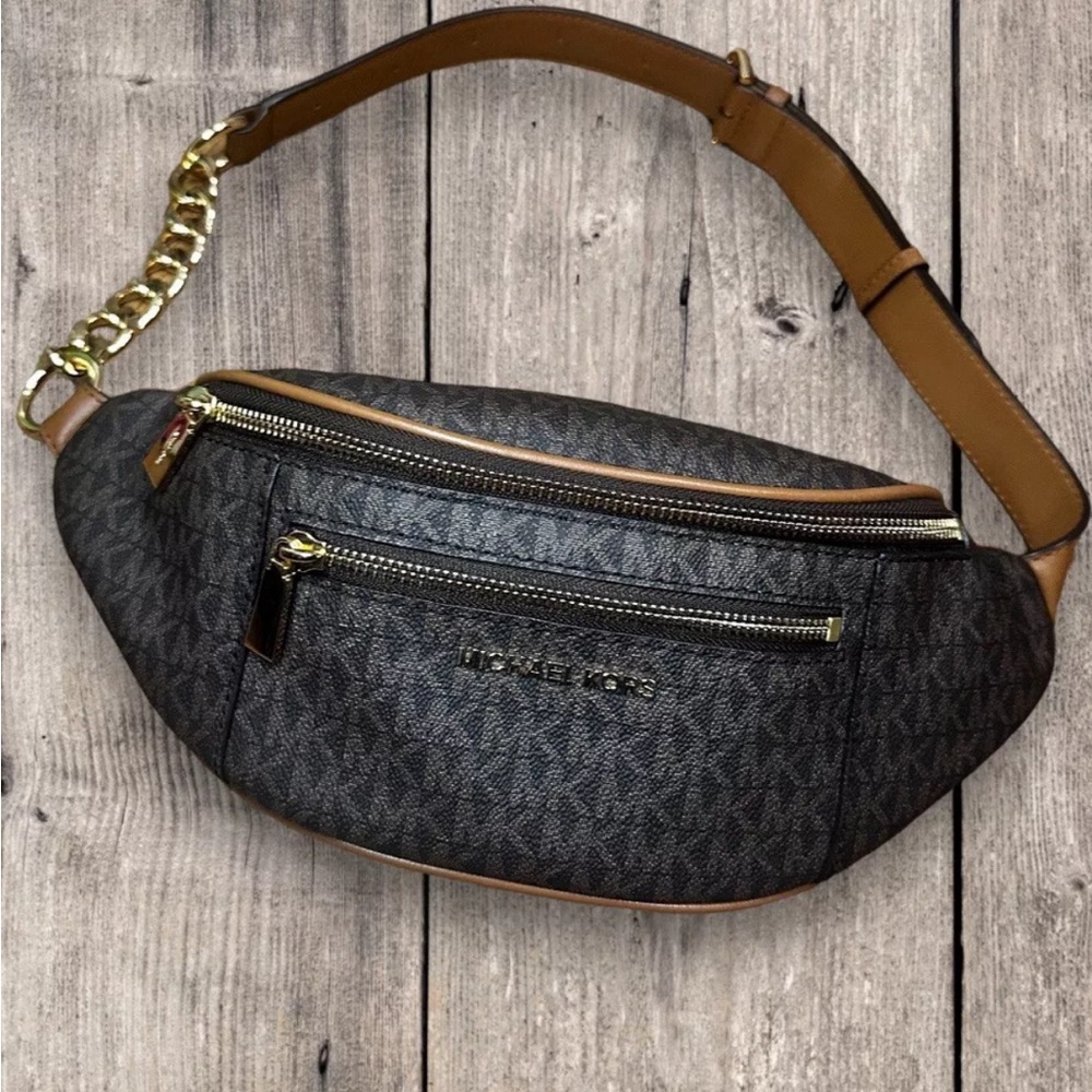 Michael Kors Brown/Black Monogram Crossbody Belt Bag